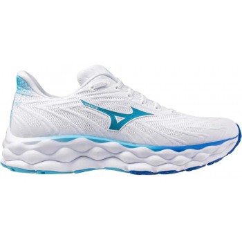 MIZUNO WAVE SKY 8 WHITE/LASER BLUE/MUGEN BLUE FOR WOMEN'S